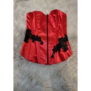 Red shiny zip up corset